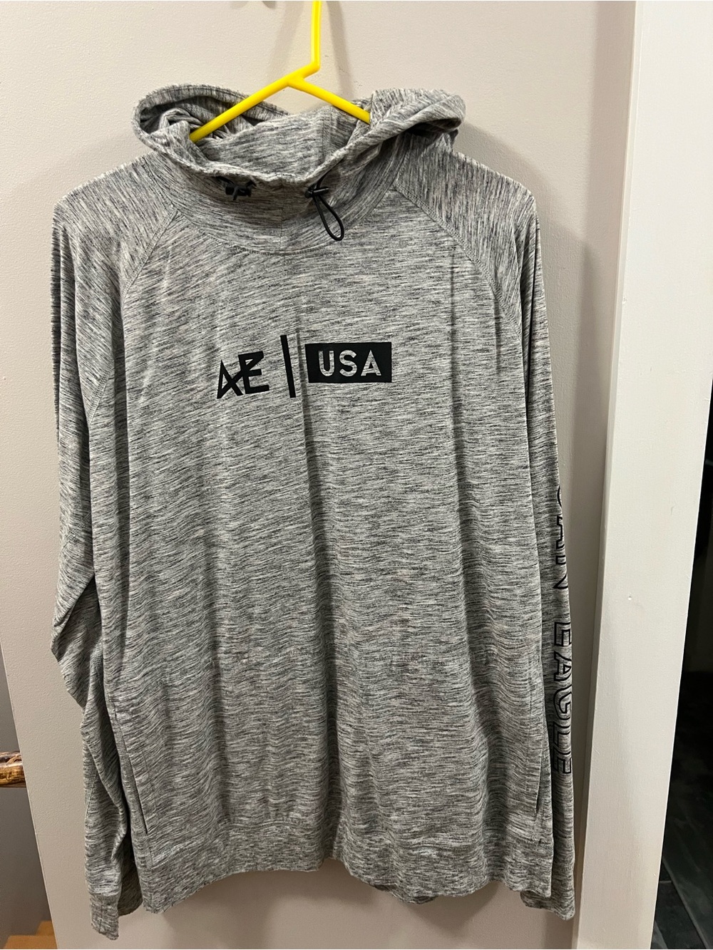 American Eagle Outfitters Gray Marled Hoodie with USA Logo